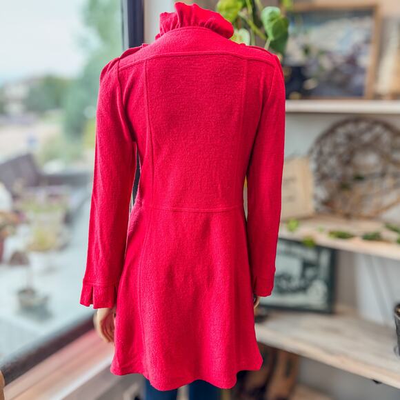 Luii Anthropologie Red Wool Ruffled Button Up Autumn Jacket Dress, Women's Small - Picture 7 of 13